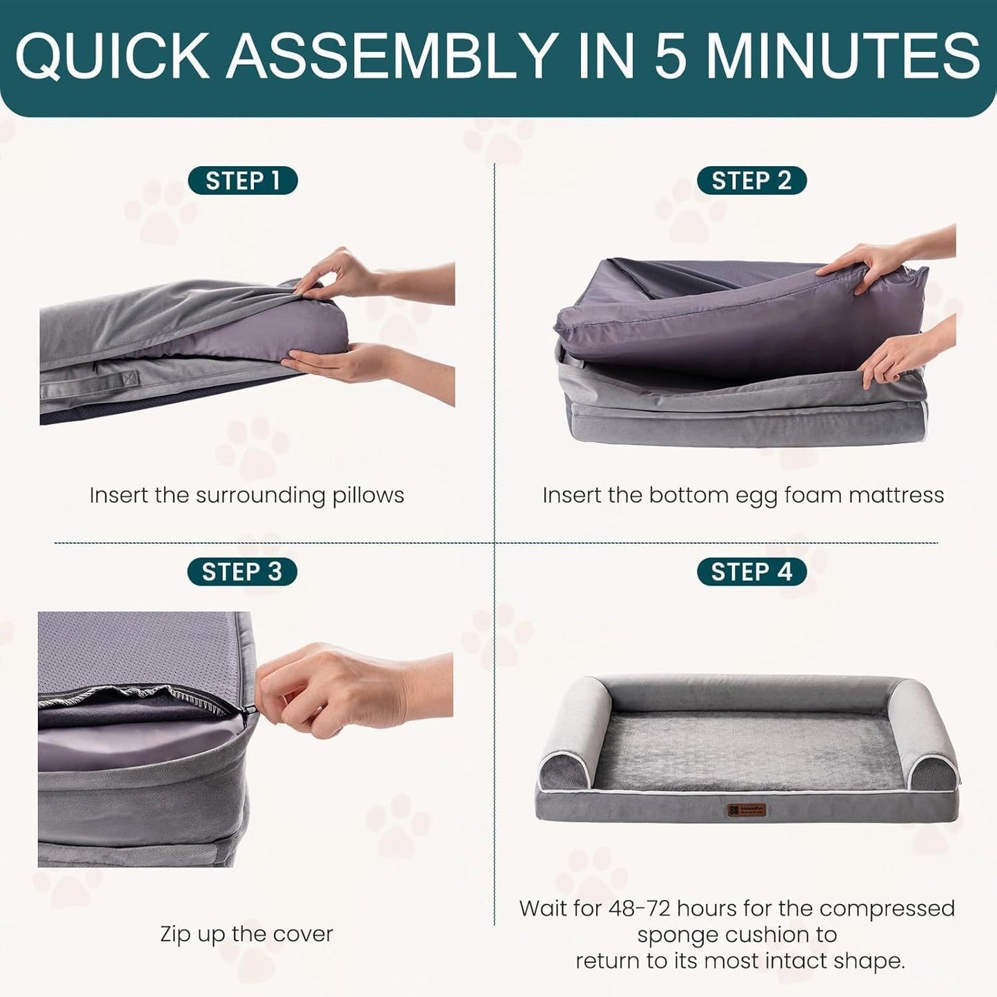 MEWOOFUN XL Orthopedic Dog Bed, Waterproof Grey