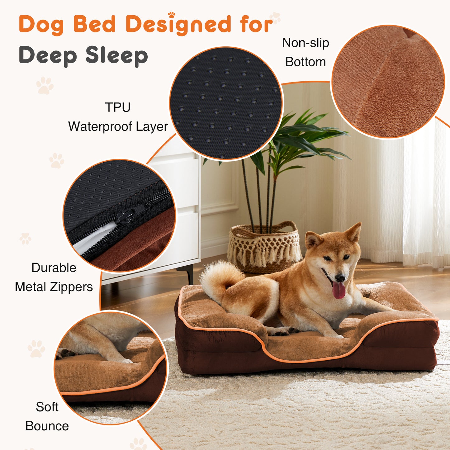 Memory Foam Pet Bed with Washable Cover & Non-Slip Base