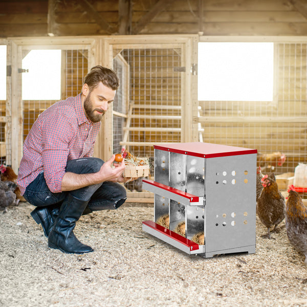 Compact 6-Compartment Red Iron Pet House with Sloping Roof