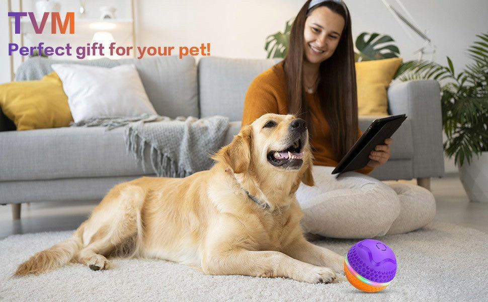Interactive Automatic Rolling Dog Toy – LED Flash, USB Rechargeable Ball for Medium & Large Dogs