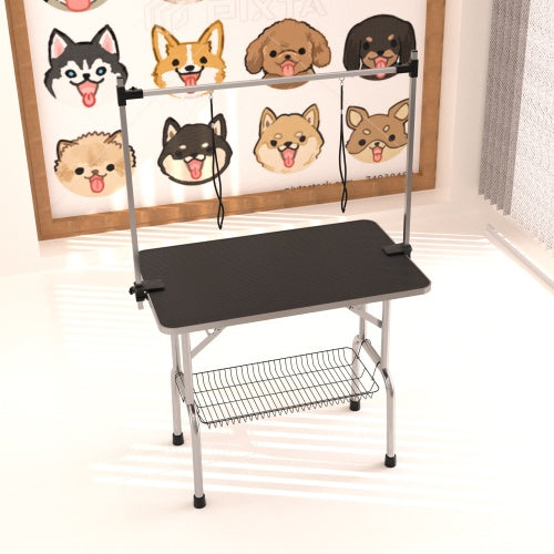 Professional Large Dog Grooming Table with Adjustable Armrests, Lasso, and Grid Tray