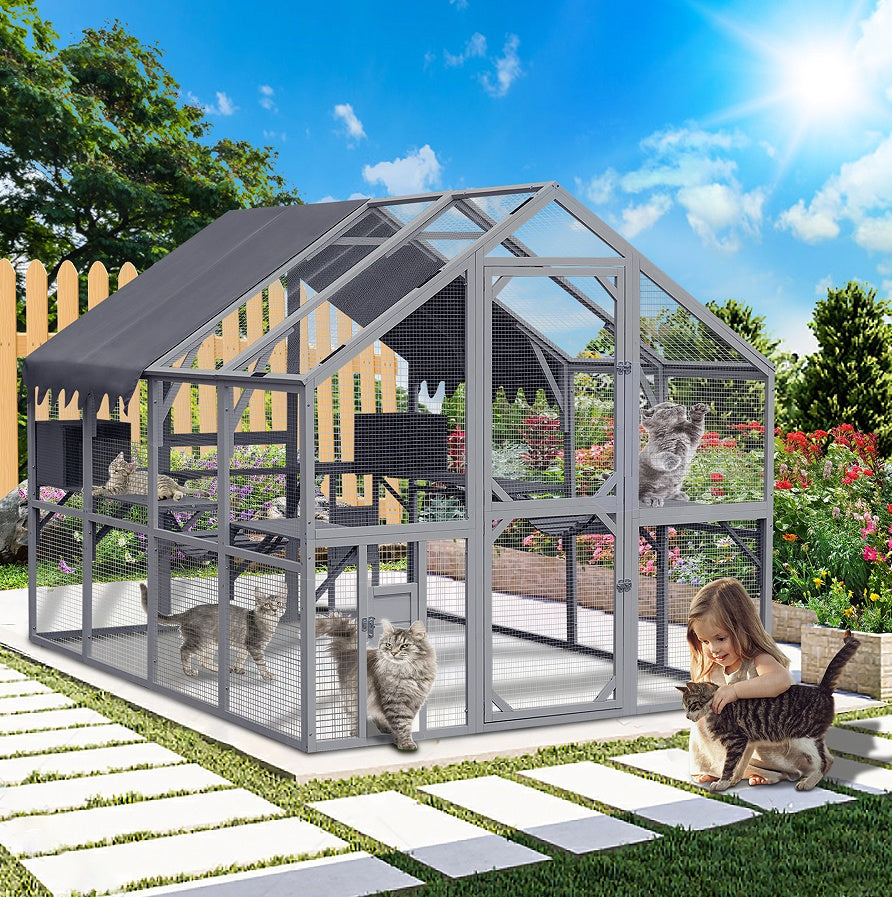 Waterproof Outdoor Cat House & Fence