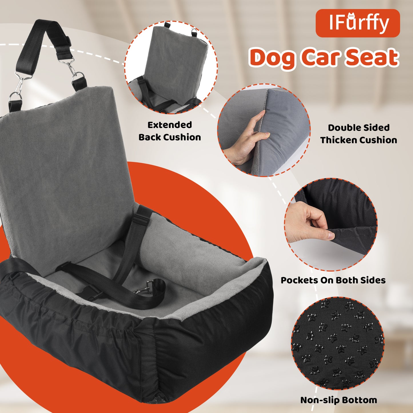 Dog Car Seat – Booster with Storage & Safety Leash