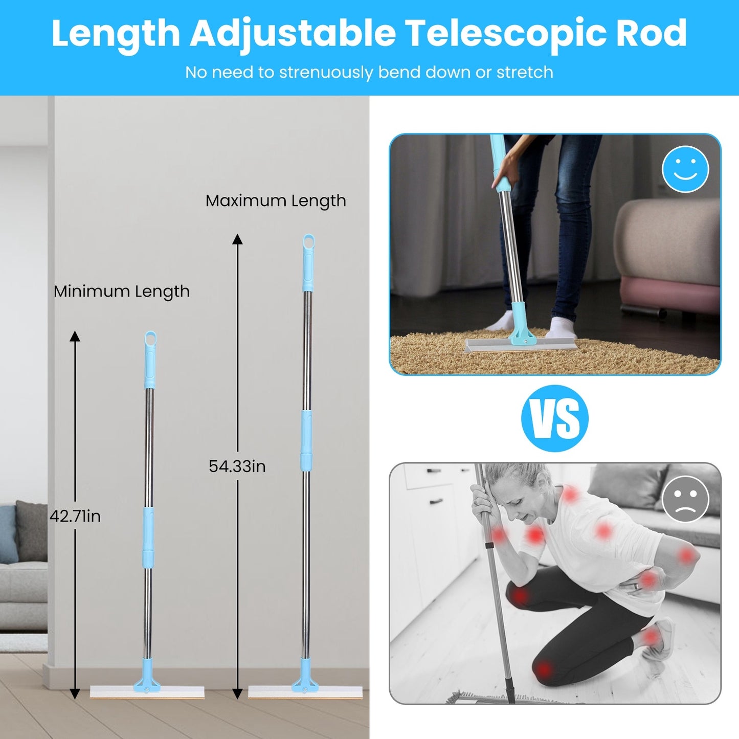 Adjustable Pet Hair Removal Rake – Telescopic Lint & Hair Scraper for Dogs & Cats