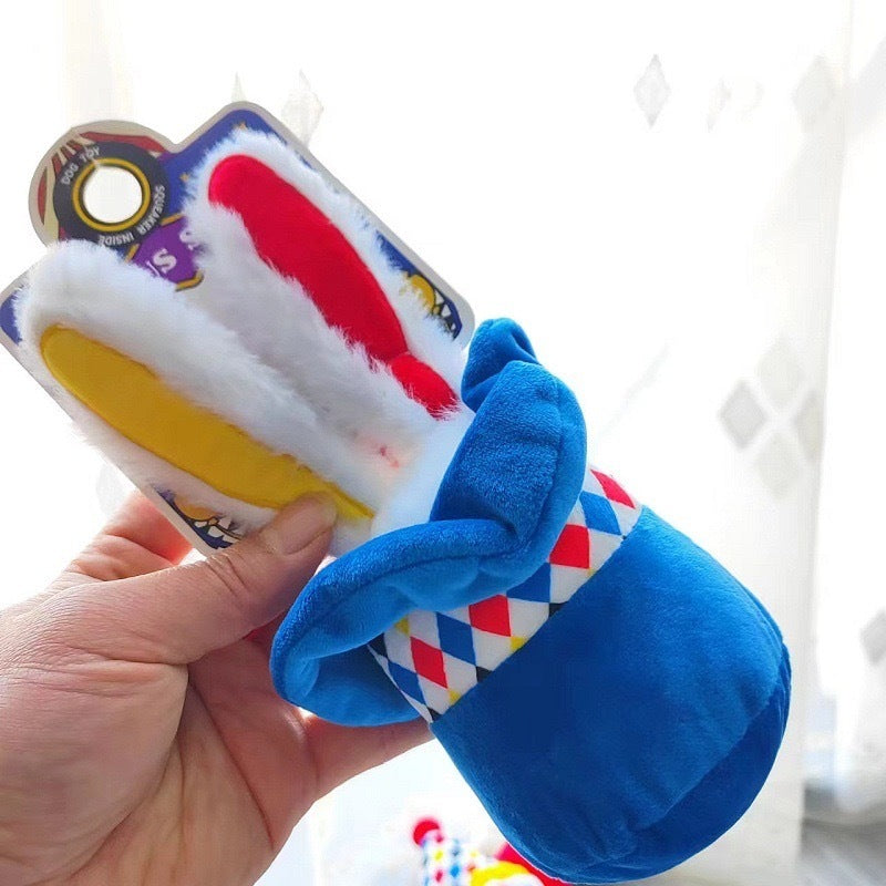 Interactive Plush Dog Toy Bundle - Clown Wobble Hammer & Bunny Squeeze Hat 2-Pack