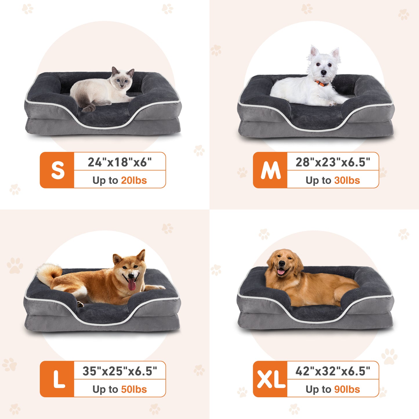 Memory Foam Pet Bed with Washable Cover & Non-Slip Base