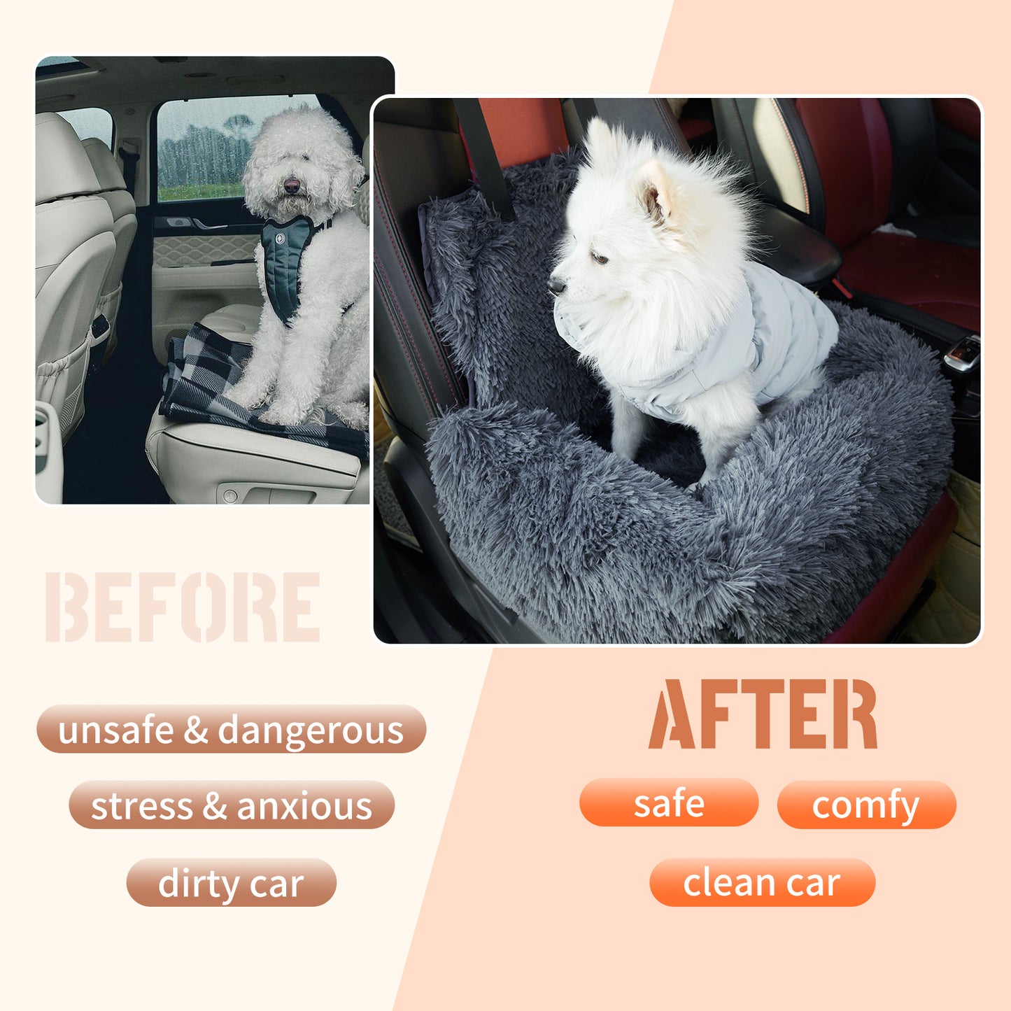 Dog Car Seat – Travel Booster with Seat Belt & Washable Plush