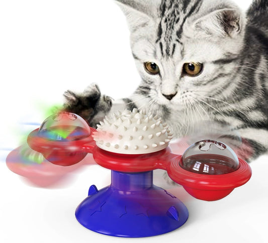 Cat Entertainment Set – Rotating Disk, Feather Teasers, Tumbler & Windmill Toy for Active Cats