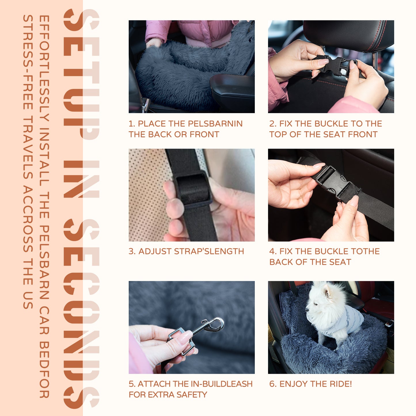 Dog Car Seat – Travel Booster with Seat Belt & Washable Plush