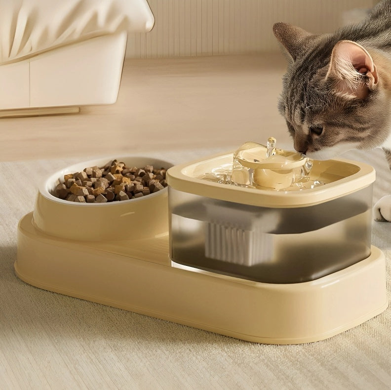 2-in-1 Dog & Cat Water Dispenser, Automatic Feeding Bowl with Dry