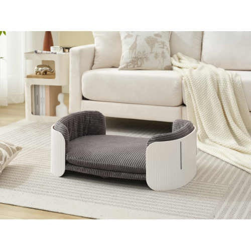Scandinavian Cat Sofa, Elevated Bed with Removable Cover, White & Grey