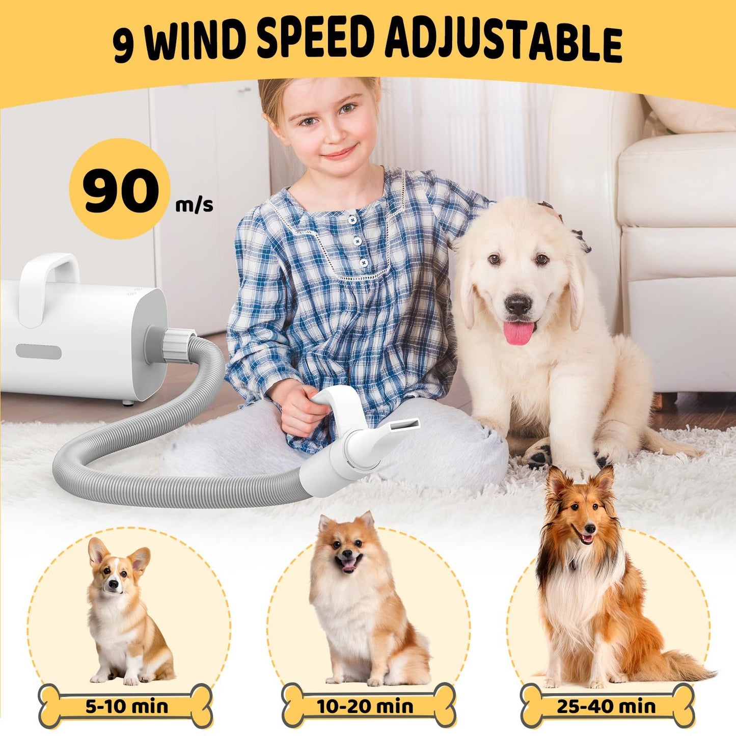 4-in-1 Smart Handle Pet Hair Dryer – High-Speed Negative Ion Drying for Dogs & Cats