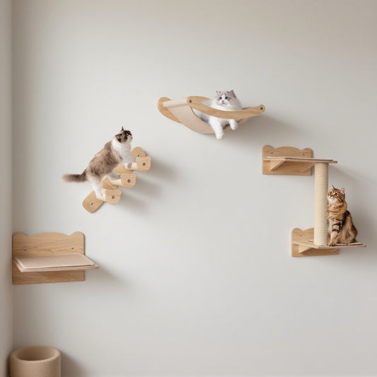 Wall-Mounted Cat Tree with Hammock & Stairs