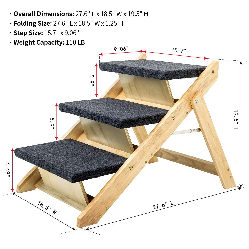 Level Foldable Wood Pet Stairs