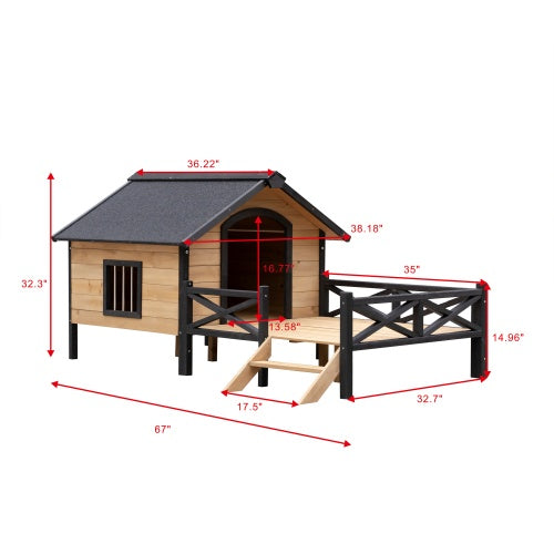 Luxury Cabin-Style Wooden Dog House with Porch for Large Dogs