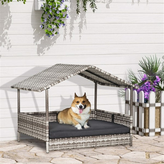 Rattan Dog Bed & Pet Sofa with Cozy Tent
