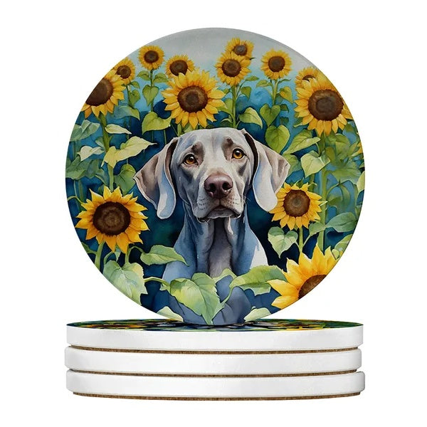 Silky Terrier Spring Path Sandstone Coasters – 4-Pack, 4" Round, Multicolor