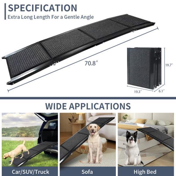 Foldable Extra-Wide Pet Car Ramp – Non-Slip, 71"x20", for Dogs up to 250 lbs