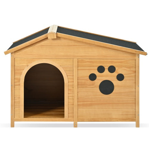 Outdoor Wooden Dog House with Porch – Medium, Natural