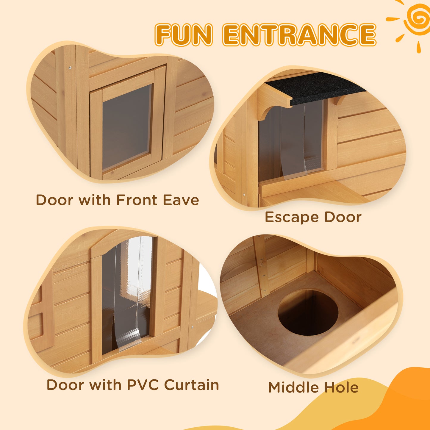 2-Story Outdoor Wooden Cat House with Escape Door & Roof