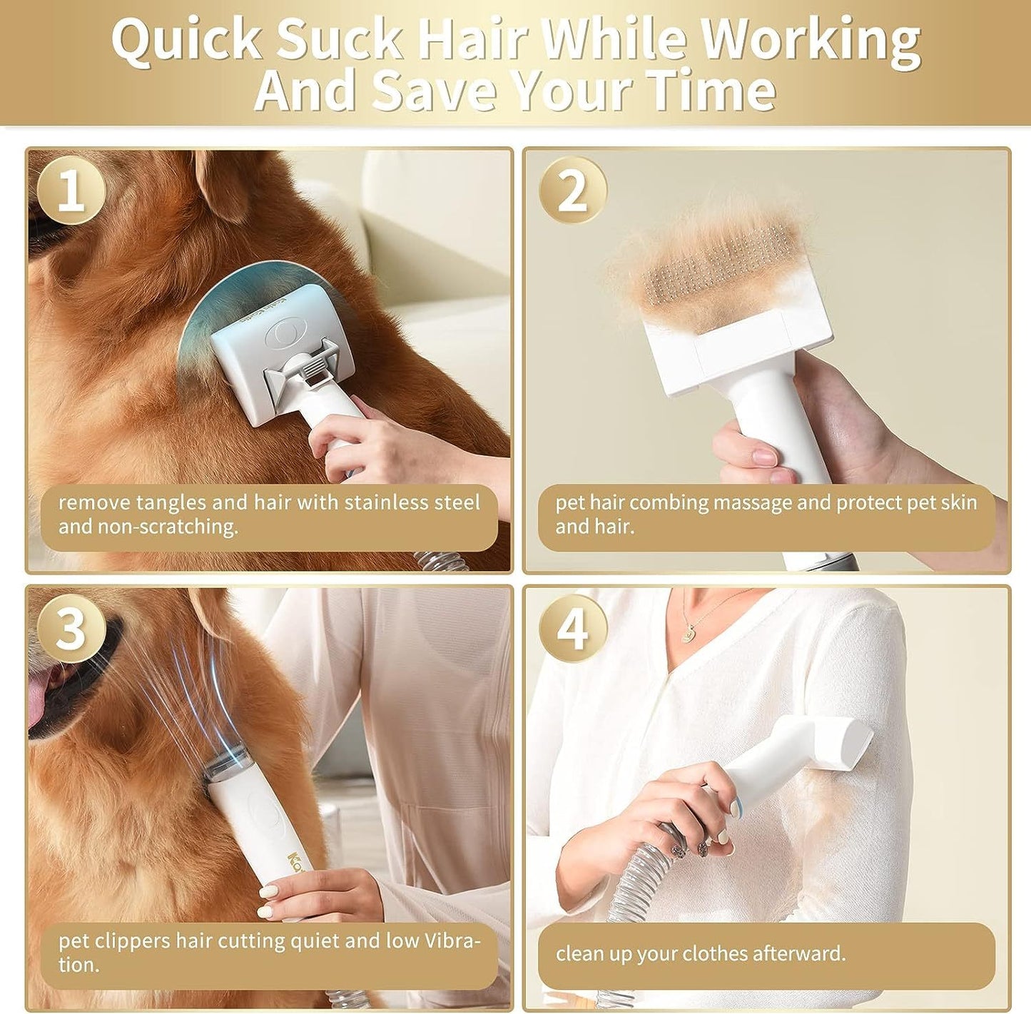 Pet Grooming Kit – 5-in-1 Low Noise Hair Remover Vacuum for Small & Medium Dogs