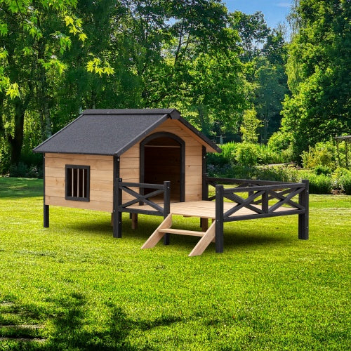 Luxury Cabin-Style Wooden Dog House with Porch for Large Dogs