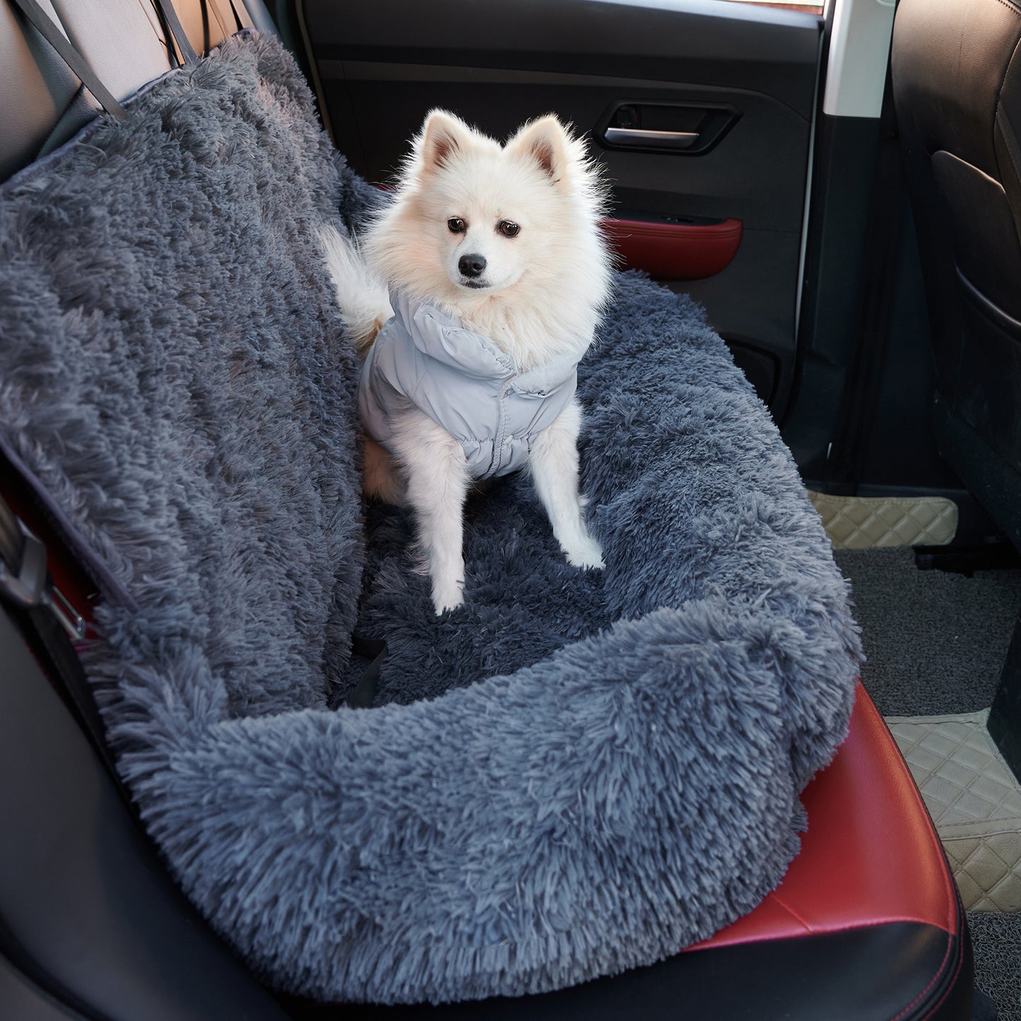 Dog Car Seat – Travel Booster with Seat Belt & Washable Plush