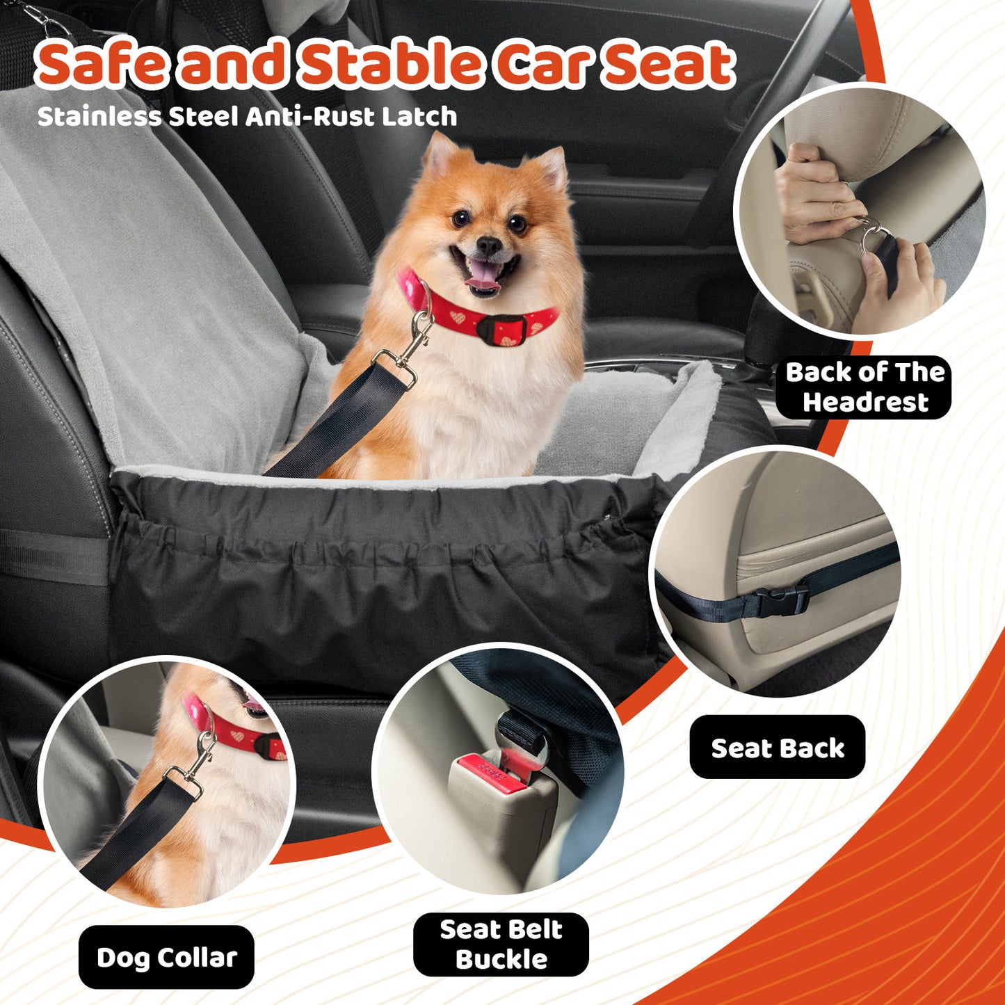 Dog Car Seat – Booster with Storage & Safety Leash