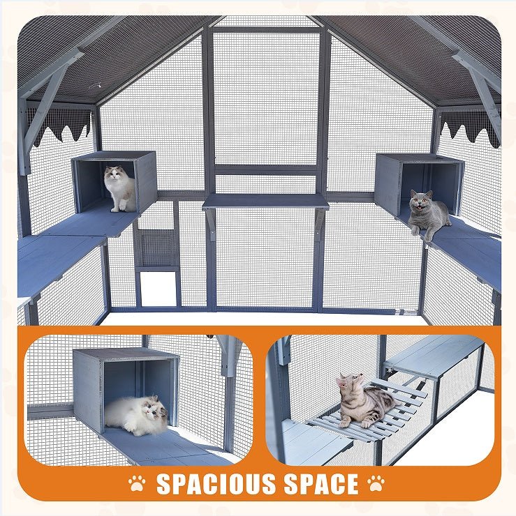 Waterproof Outdoor Cat House & Fence