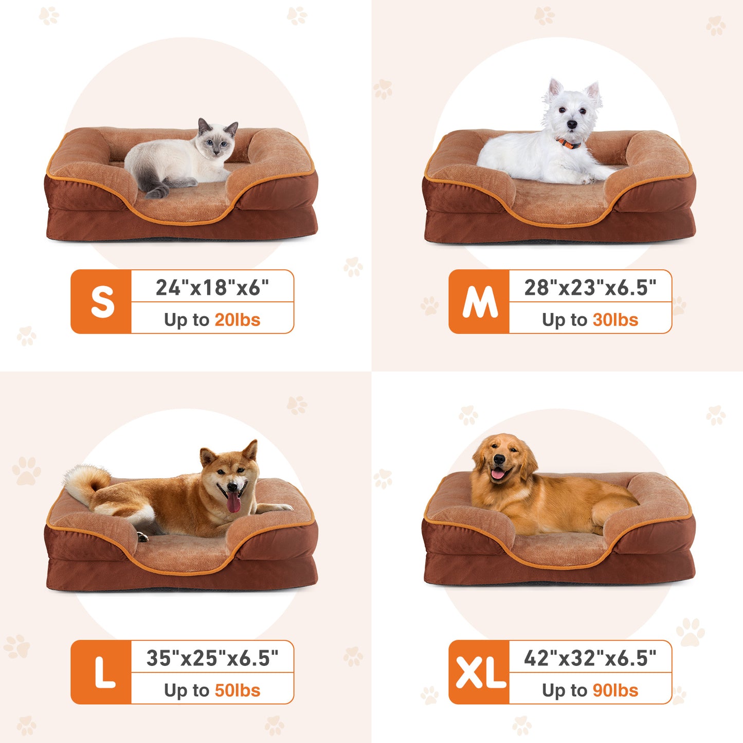 Memory Foam Pet Bed with Washable Cover & Non-Slip Base