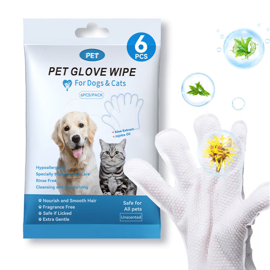 Pet Cleaning Gloves Wipes for Dogs & Cats – 6PCS Daily Care Wipes
