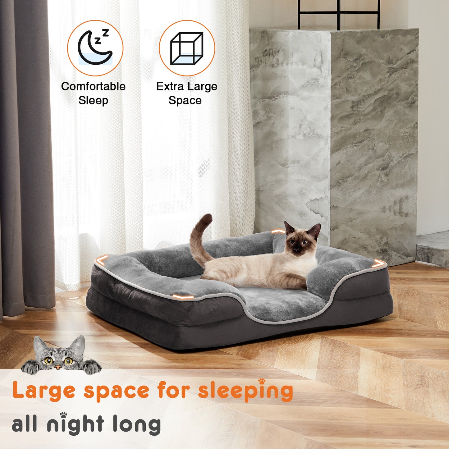 Memory Foam Pet Bed with Washable Cover & Non-Slip Base