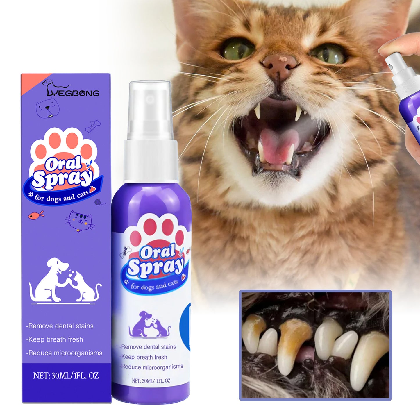 Cat & Dog Teeth Cleaning Spray – Fresh Breath & Tooth Stain Remover