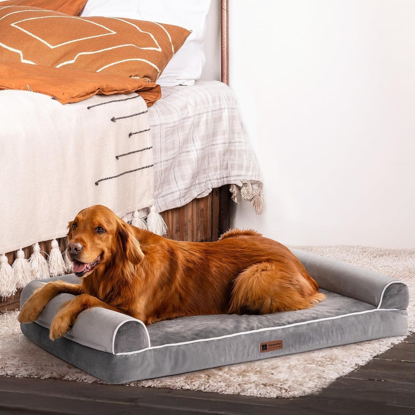MEWOOFUN XL Orthopedic Dog Bed, Waterproof Grey