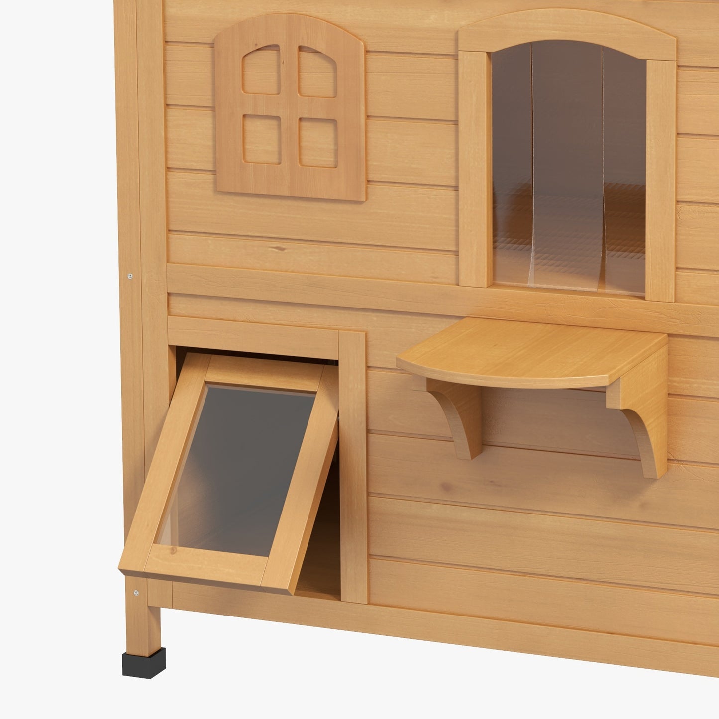 2-Story Outdoor Wooden Cat House with Escape Door & Roof