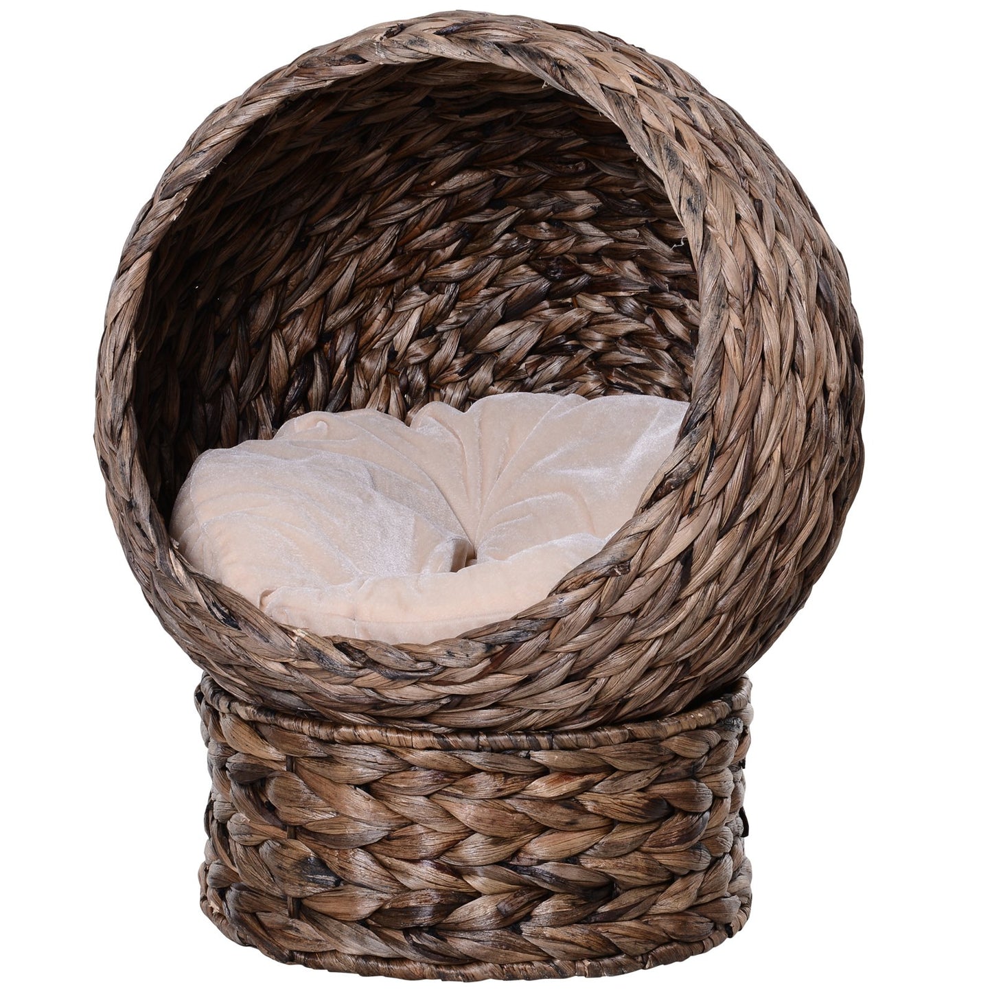 Handmade Wicker Elevated Cat Bed – Dark Brown with Cushion