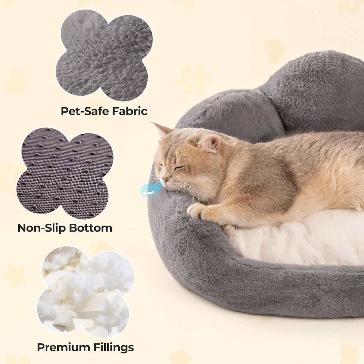 MEWOOFUN Fluffy Cat & Small Dog Bed – Washable, Non-Slip, 23" Grey