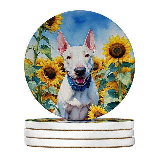 Silky Terrier Spring Path Sandstone Coasters – 4-Pack, 4" Round, Multicolor