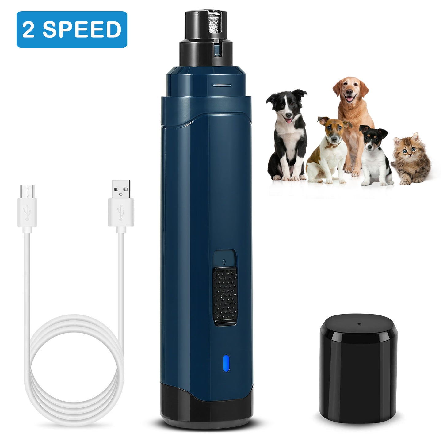 Dog & Cat Nail Grinder – 2 Speeds, Quiet, Cordless