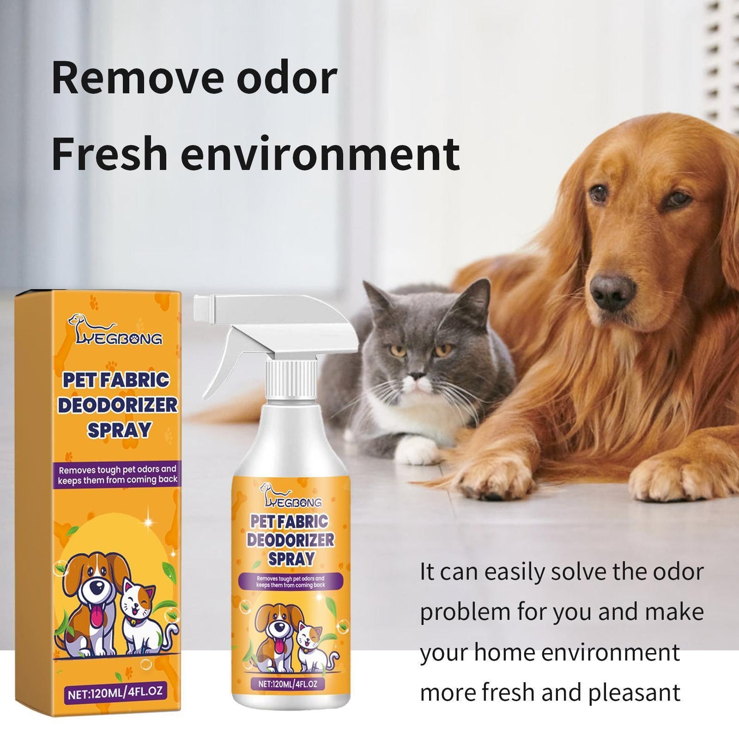 Yegbong Pet Fabric Deodorizer Spray – Long-lasting Indoor Pet Odor & Air Freshener