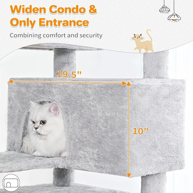 Made4Pets 56" Multi-Level Cat Tree with Apartments & Toys – Light Gray