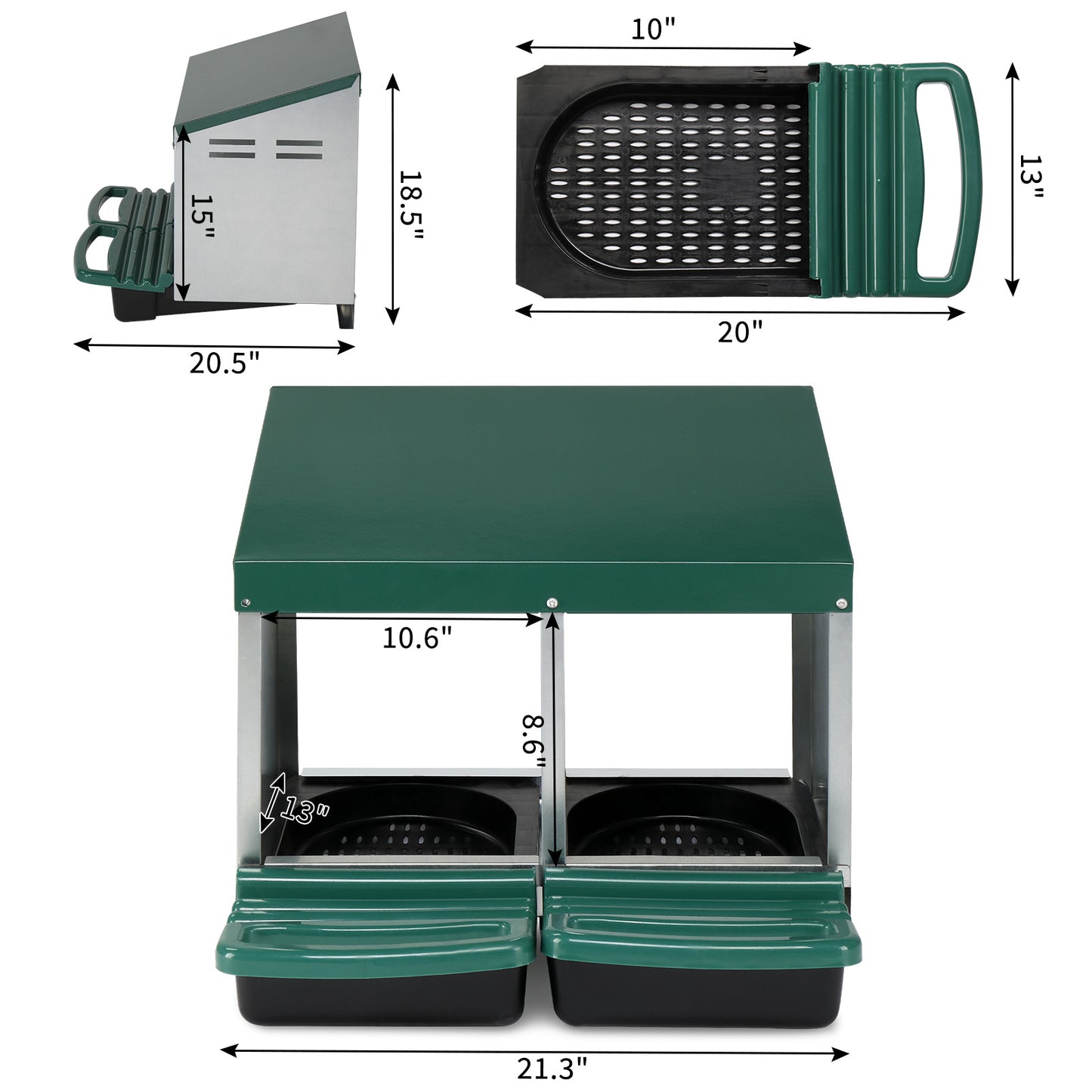 Pitched Roof House Iron-plastic Green Chicken Feeding Trough