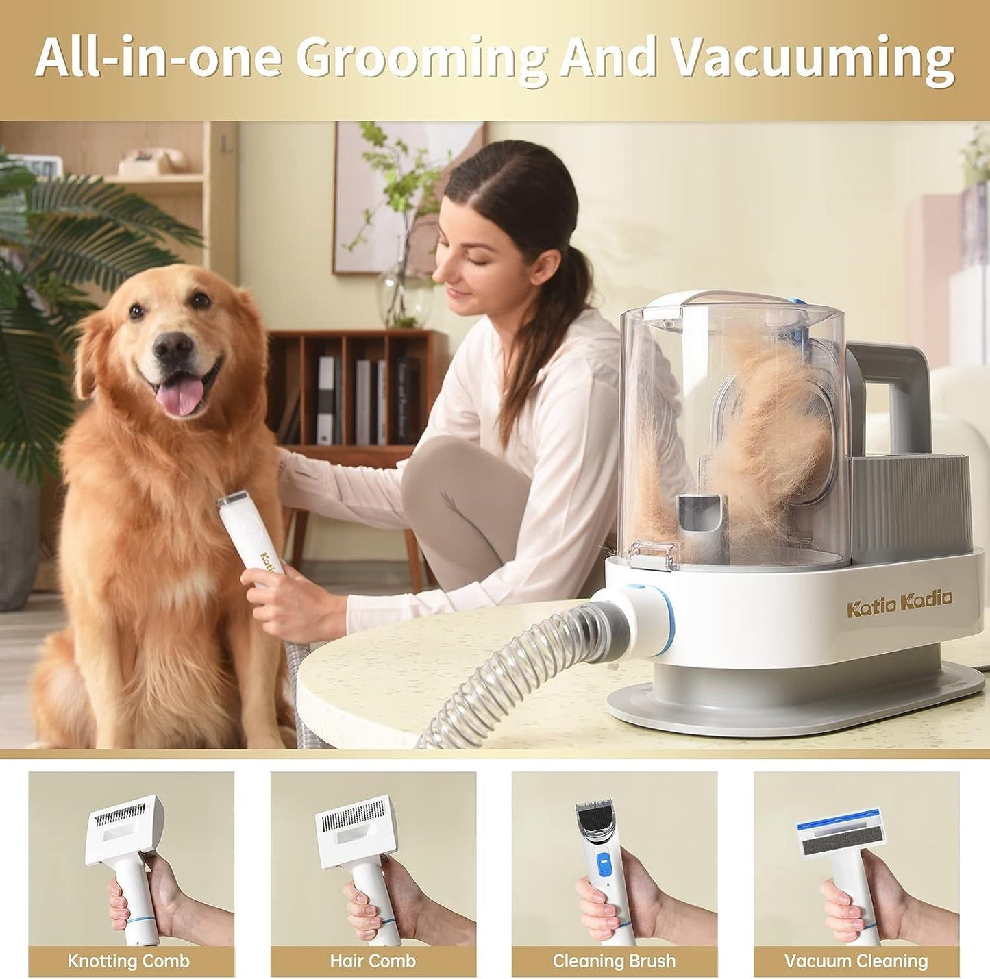Pet Grooming Kit – 5-in-1 Low Noise Hair Remover Vacuum for Small & Medium Dogs