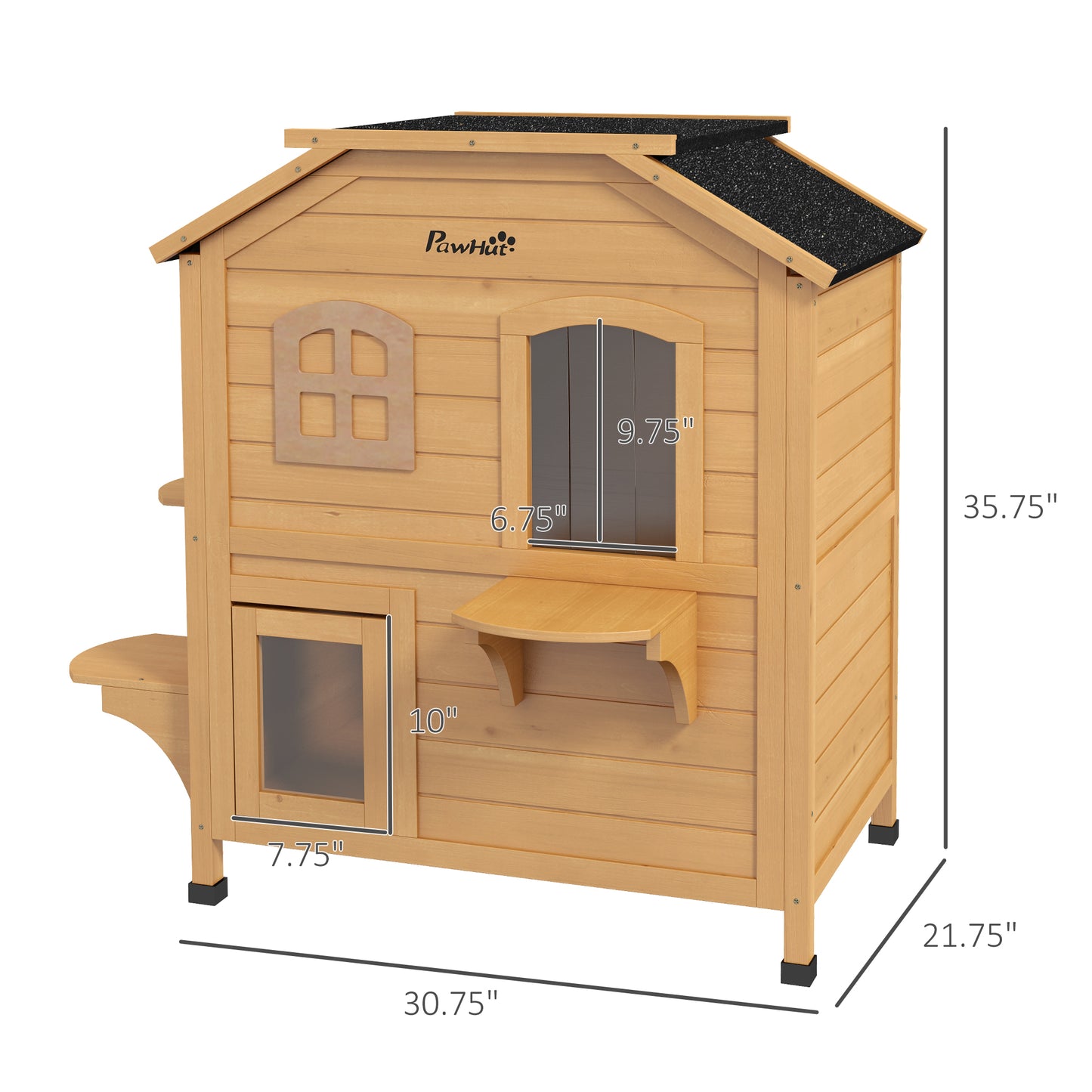 2-Story Outdoor Wooden Cat House with Escape Door & Roof