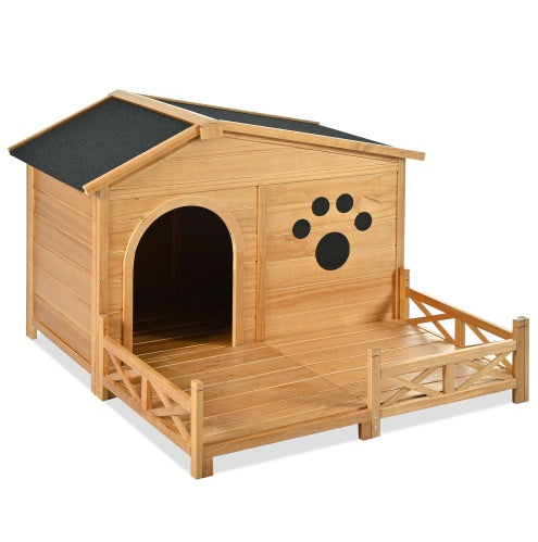Outdoor Wooden Dog House with Porch – Medium, Natural