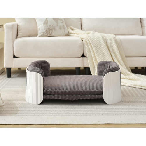 Scandinavian Cat Sofa, Elevated Bed with Removable Cover, White & Grey