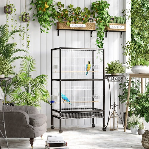 PawHut 54" Rolling Bird Cage with Accessories