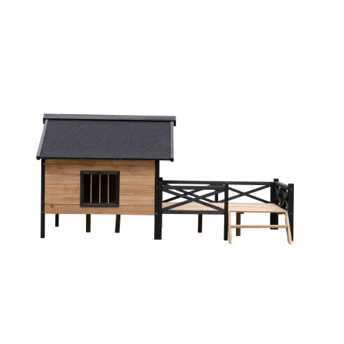 Luxury Cabin-Style Wooden Dog House with Porch for Large Dogs