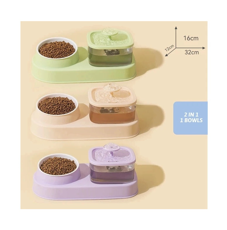 2-in-1 Dog & Cat Water Dispenser, Automatic Feeding Bowl with Dry