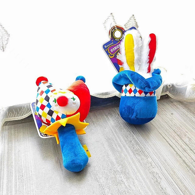 Interactive Plush Dog Toy Bundle - Clown Wobble Hammer & Bunny Squeeze Hat 2-Pack